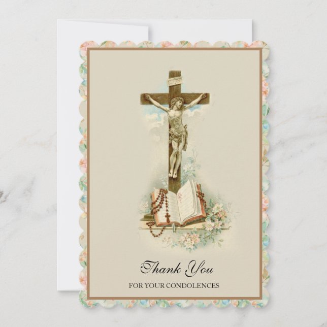 Condolence Sympathy Thank You Catholic Crucifix Card (Front)