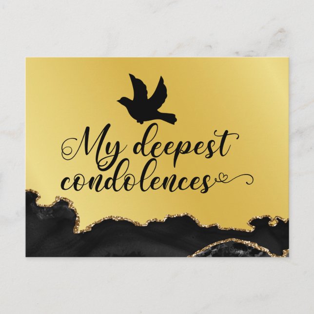 Condolences postcard Black and Gold Theme (Front)