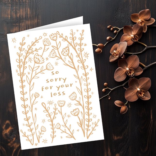 Condolences Sorry Wildflower Floral Sketch Doodle  Card (Condolences Sorry for your loss Wildflower Floral Sketch Doodle Custom Card
)