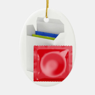 Condoms on white background ceramic tree decoration