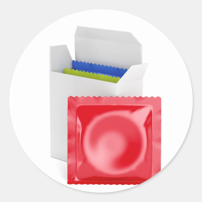 Condoms on white background classic round sticker (Front)