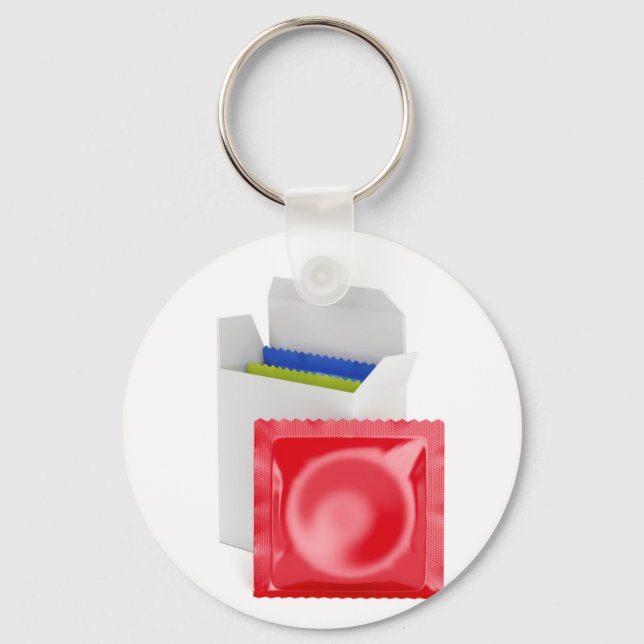 Condoms on white background key ring (Front)