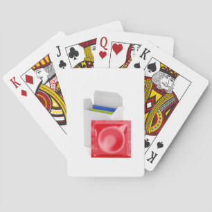 Condoms on white background playing cards