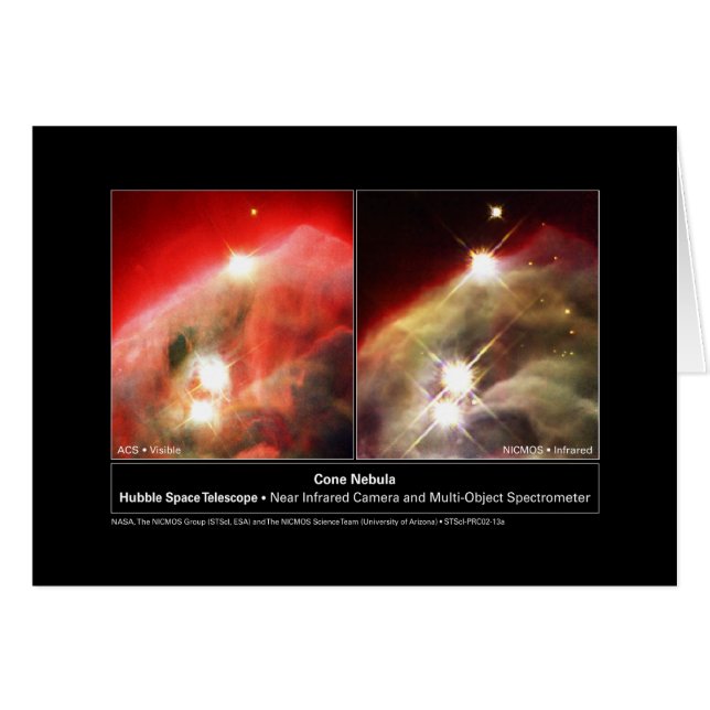 Cone Nebula NGC 2264 Hubble Visible vs. Infrared (Front Horizontal)