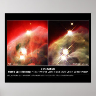 Cone Nebula NGC 2264 Hubble Visible vs. Infrared Poster