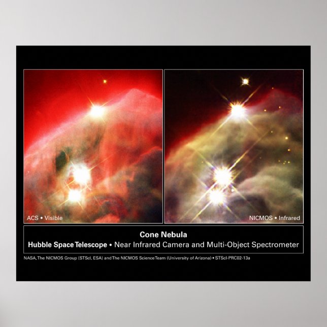 Cone Nebula NGC 2264 Hubble Visible vs. Infrared Poster (Front)