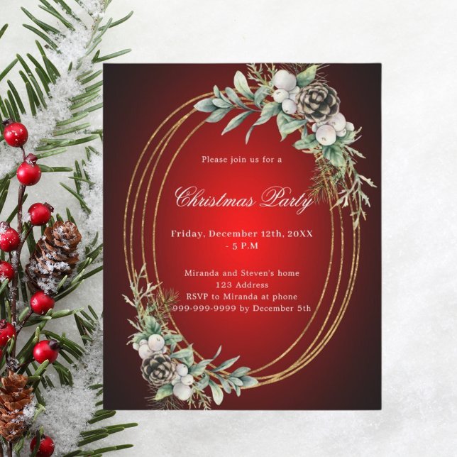 Cone pine red gold Christmas Party invitation (Creator Uploaded)