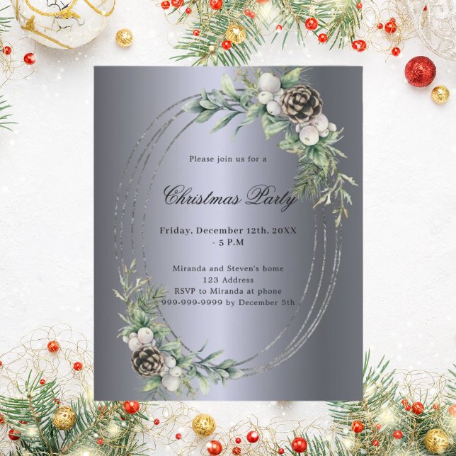 Cone pine silver Christmas Party invitation (Creator Uploaded)