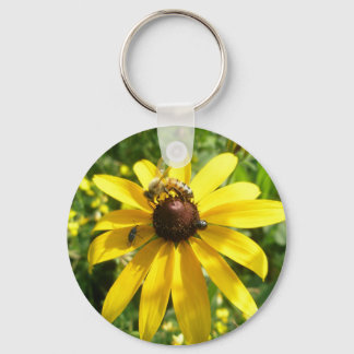 Coneflower & Bee Weevil Beetle Keychain