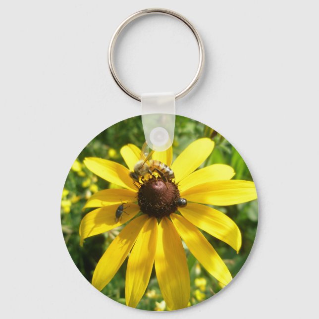 Coneflower & Bee Weevil Beetle Keychain (Front)