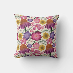 Coneflower Beige Floral Pattern  Cushion