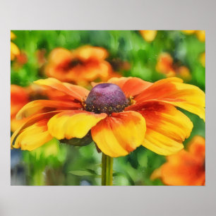 Coneflower Bright Wildflower Watercolor Style Art Poster