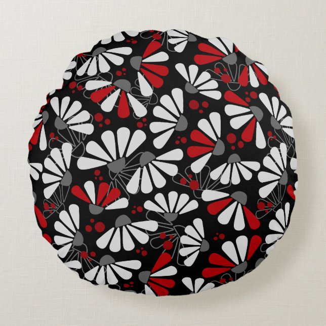 Coneflower Confetti on Black Round Cushion (Front)