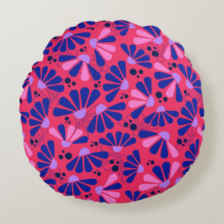 Coneflower Confetti on Raspberry Round Cushion