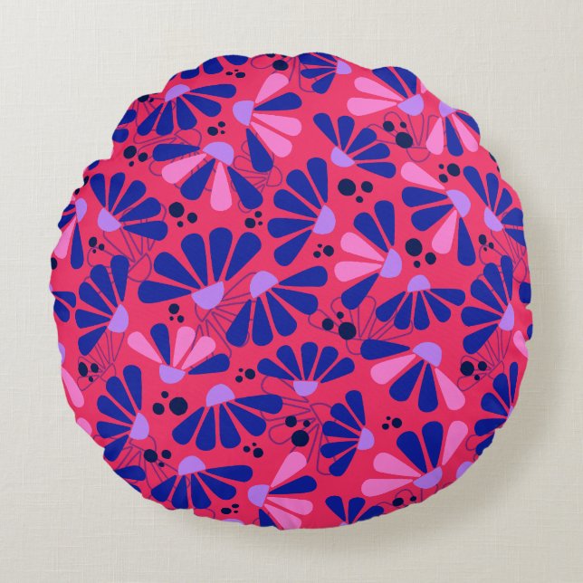 Coneflower Confetti on Raspberry Round Cushion (Front)