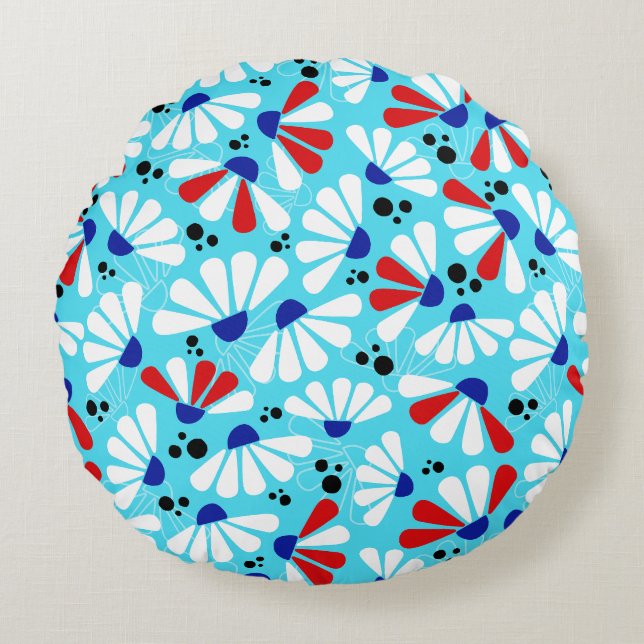 Coneflower Confetti on Tropical Blue Round Cushion (Front)