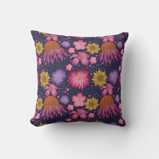 Coneflower Purple Floral Pattern  Cushion (Front)