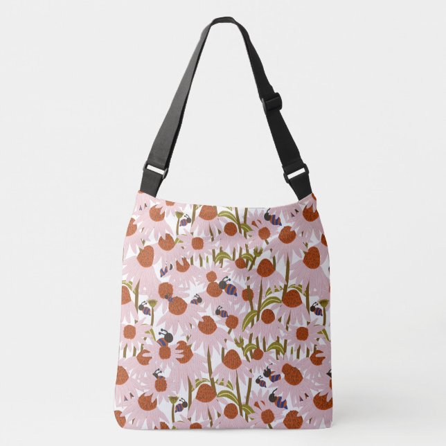 Coneflowers and Bees Crossbody Bag (Front)