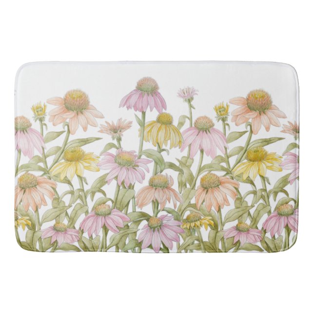 Coneflowers Botanical Art Bath Mat (Front)