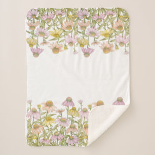 Coneflowers Floral Botanical Art Watercolor Small Sherpa Blanket