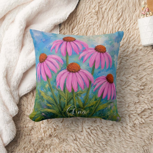 Coneflowers Throw Pillow With Text (Blanket)