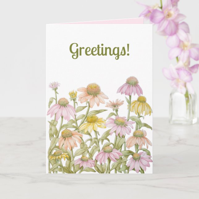 Coneflowers Watercolor Botanical Art Card (Orchid)