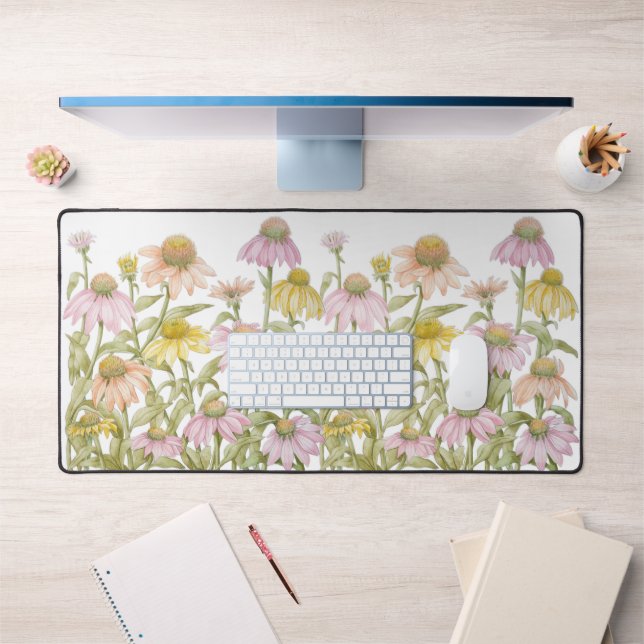 Coneflowers Watercolor Botanical Art Desk Mat (Office 1)