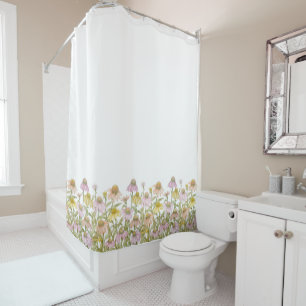 Coneflowers Watercolor Botanical Art Shower Curtai Curtain