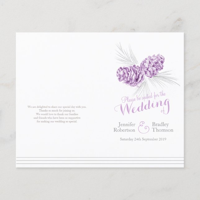 Cones purple grey winter autumn wedding program (Front)