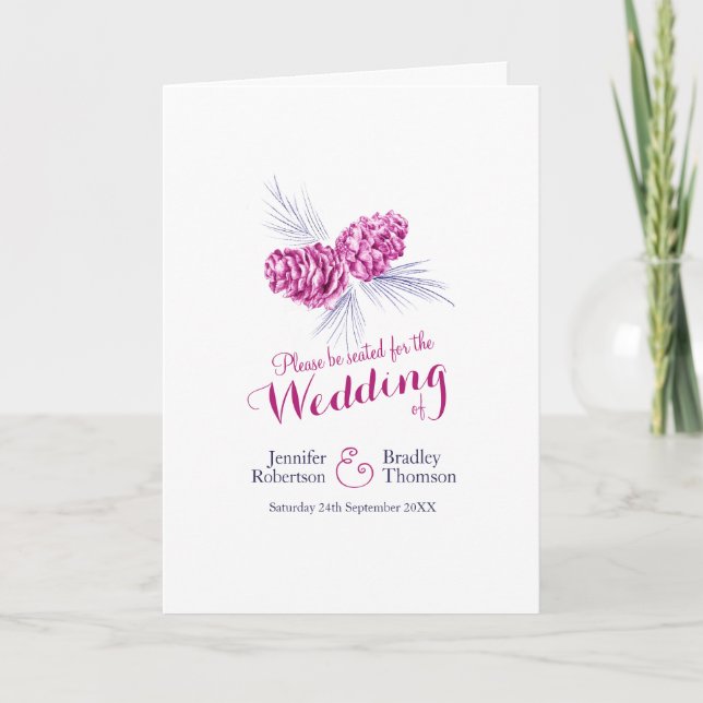 Cones purple navy winter autumn wedding program (Front)