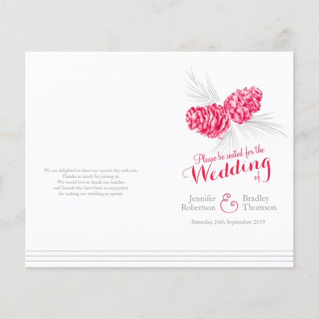Cones red grey winter autumn wedding program (Front)
