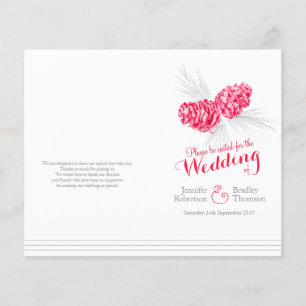 Cones red grey winter autumn wedding program