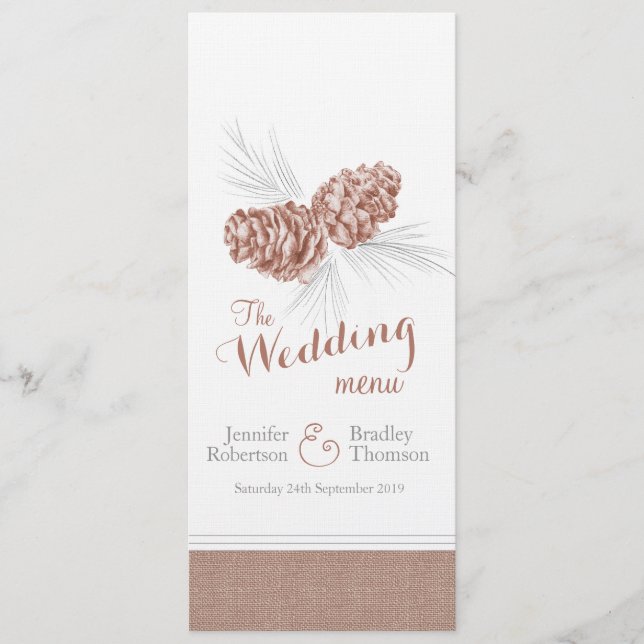 Cones winter wedding brown dinner menu (Front)