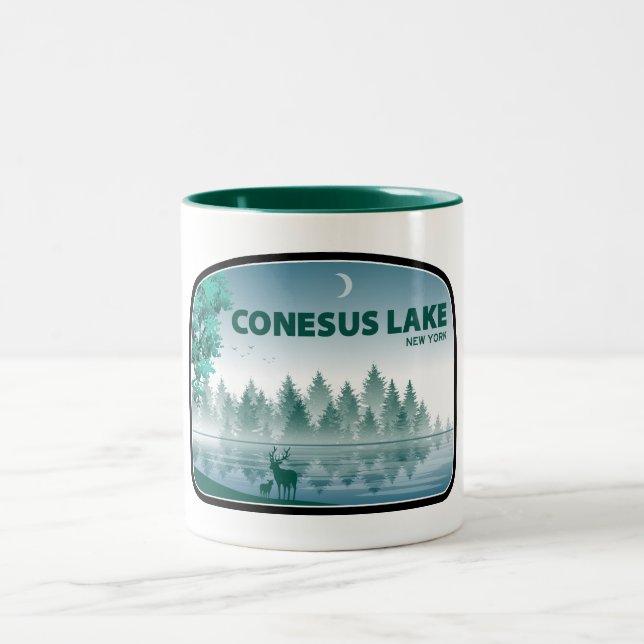 Conesus Lake New York Deer Two-Tone Coffee Mug (Center)