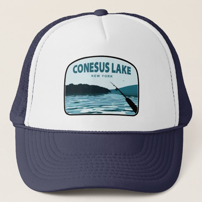 Conesus Lake New York Fishing Rod Trucker Hat (Front)