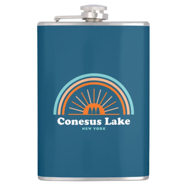 Conesus Lake New York Rainbow Hip Flask (Front)