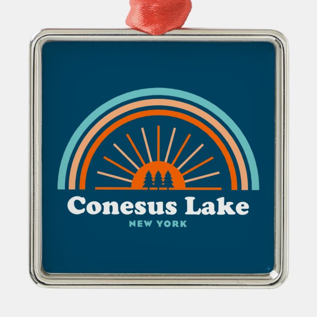 Conesus Lake New York Rainbow Metal Ornament (Front)
