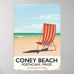 Coney Beach Porthcawl Wales travel poster