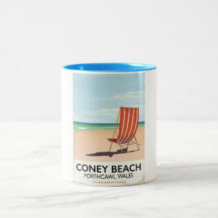 Coney Beach Porthcawl Wales travel poster Two-Tone Coffee Mug