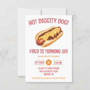 Coney Hot Dog, Coney Island Detroit Birthday Party Invitation