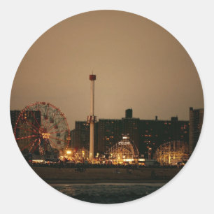 Coney Island at Night Classic Round Sticker