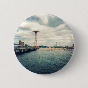 Coney Island Beach Panorama 6 Cm Round Badge