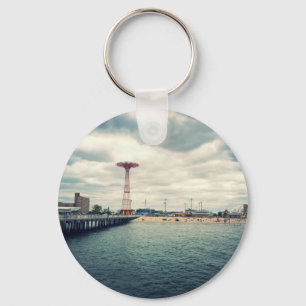 Coney Island Beach Panorama Key Ring