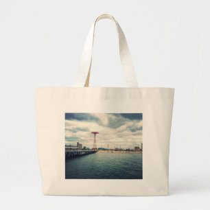 Coney Island Beach Panorama Large Tote Bag