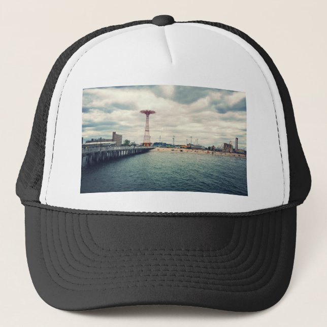 Coney Island Beach Panorama Trucker Hat (Front)