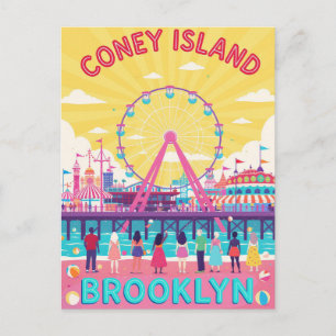 Coney Island Brooklyn Retro Poster Postcard