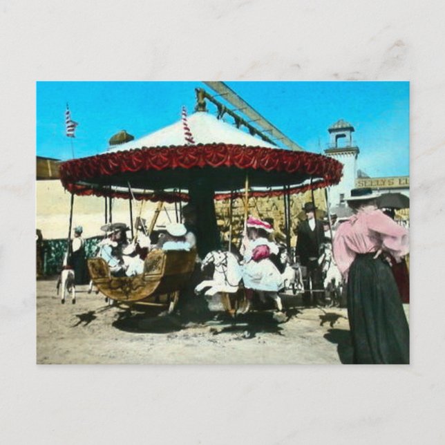 Coney Island Carousel 1890s Magic Lantern Slide Postcard (Front)