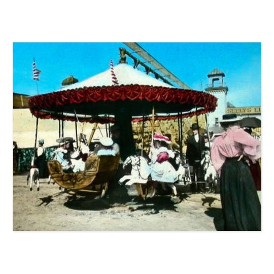 Coney Island Carousel 1890s Magic Lantern Slide Postcard