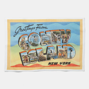 Coney Island New York NY Vintage Travel Postcard - Tea Towel