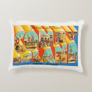 Coney Island New York NY Vintage Travel Souvenir Decorative Cushion